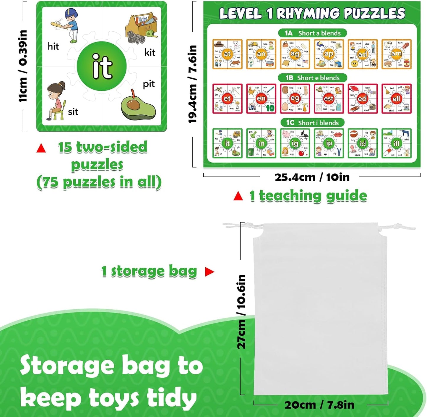 Torlam Phonics Puzzle, Rhyming Games Phonics Games Flash Cards for Kids Toddler, Learn to Read Spelling Reading Sight Words, Long Vowel Silent E Site Words for Preschool Kindergarten Homeschool