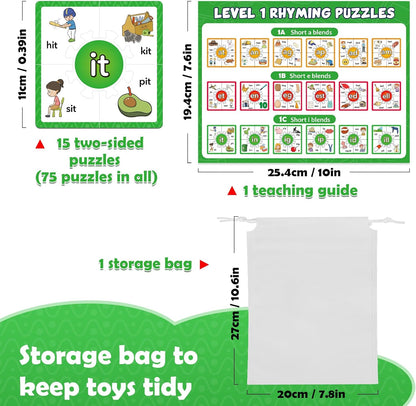 Torlam Phonics Puzzle, Rhyming Games Phonics Games Flash Cards for Kids Toddler, Learn to Read Spelling Reading Sight Words, Long Vowel Silent E Site Words for Preschool Kindergarten Homeschool