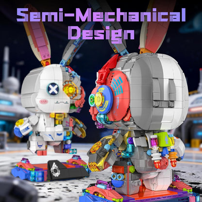 Mechanical Bunny Building Set for Adults,LED Light-Up Eyes Cute Cyberpunk Bunny Building Toy with Display Stand,STEM Poseable Animal Model Kit for Kids,for Boys Girls 8-14+ (1377PCS)