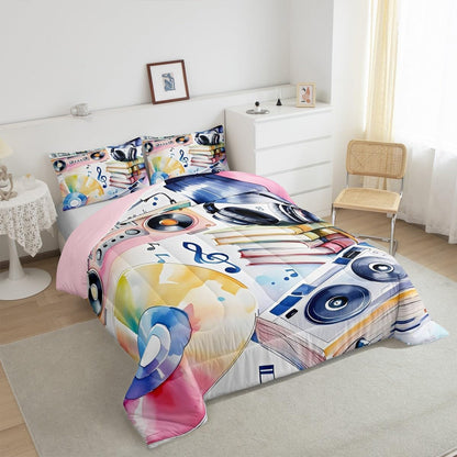 Erosebridal Drum Kit 3D Print Kids Comforter Sets Rock Music Themed Full Bedding Set for Boys Girls Musical Pattern Comforter Set,Colorful Retro Style Quilt Duvet 3 Pcs