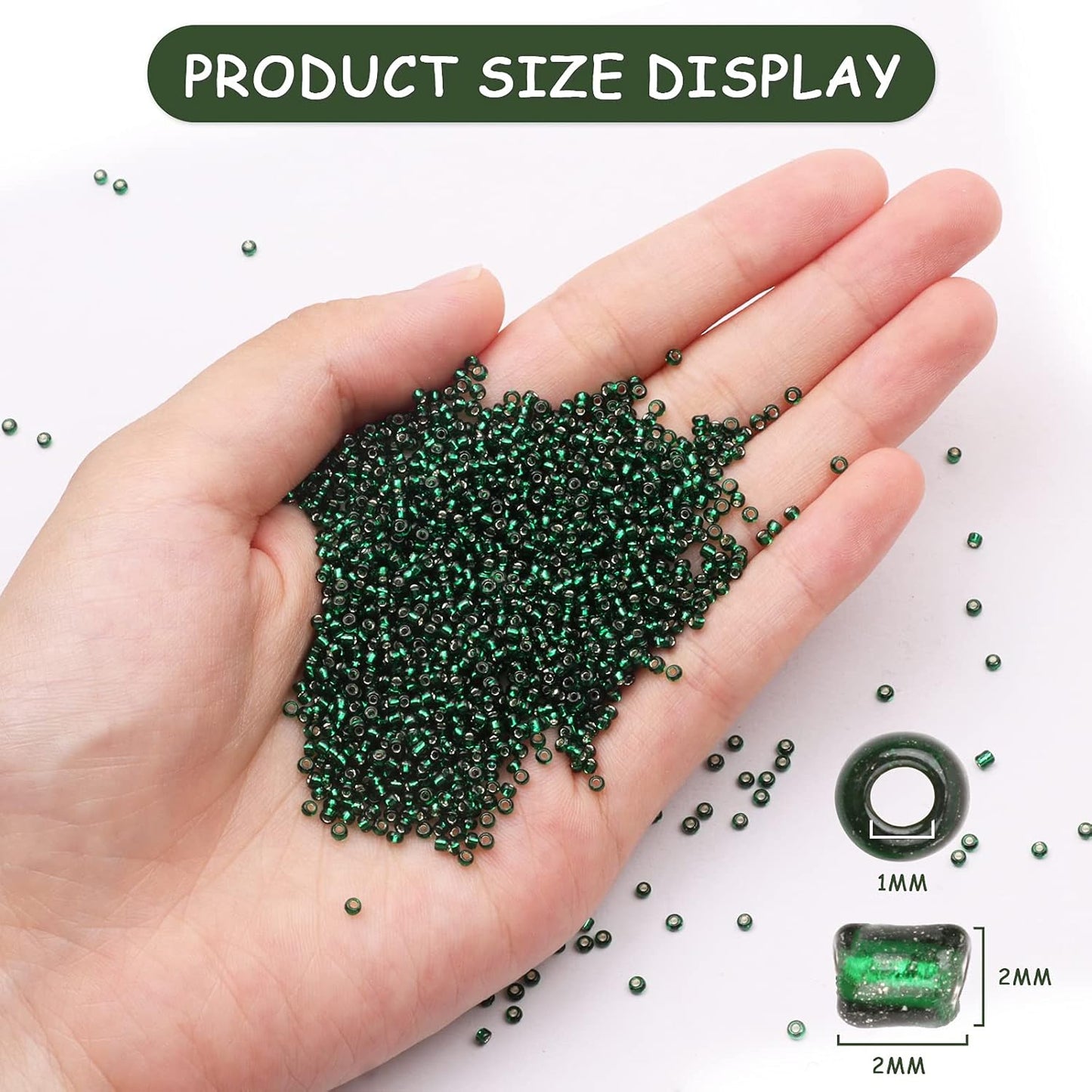 10100 Pcs Size 11/0 Glass Seed Beads, 2 mm Dark Green Small Mini Spacer Loose Pony Beads for Jewelry Making and DIY Crafts - Colors A