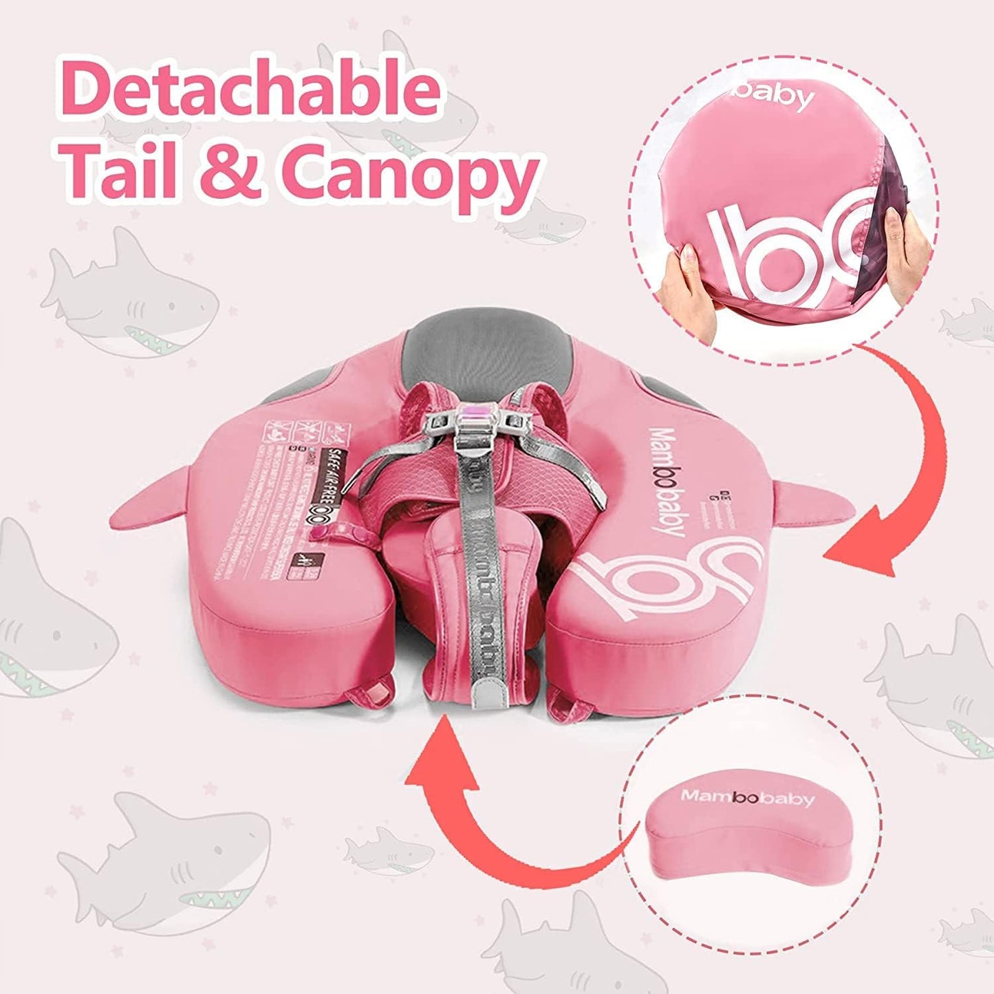 Baby Pool Float with UPF50+ 3D Adjustable Canopy, Add Tail Mambobaby Float Non Inflatable Infant Floats for Pool, Cartoon Narwhal Baby Floats (NPink with Canopy-U05NPCTLUROHML01U05)