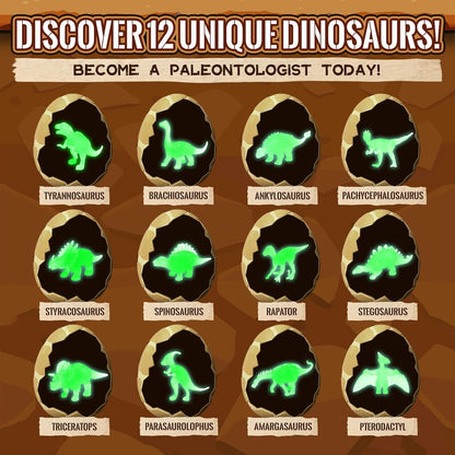 Dinosaur Egg Excavation Dig Kit for Kids - 12Pack Easter Basket Stuffers, Glow in The Dark Dino Easter Eggs, Dinosaur Toys Easter Gift for 3 4 5 6 7 8 Year Old