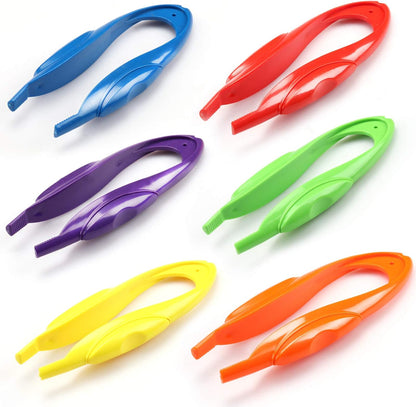 6Pcs Plastic Colorful Easy Grip Rainbow Tweezers, Easy Grasp Science Lab Tools Accessories for Kids