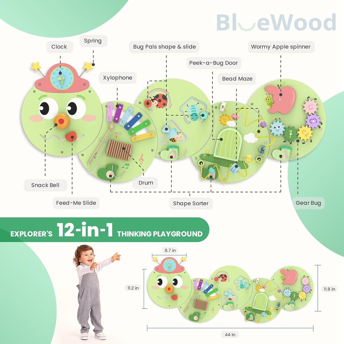 BlueWood Wooden Wall Busy Board Panels, Toddler Learning Activity Center, Montessori Philosophy Sensory, Educational Toys, Conducive to All-Round Development - Whale