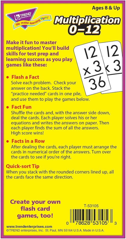 TREND ENTERPRISES: Multiplication 0-12 Skill Drill Flash Cards, Exciting Way for Everyone to Learn, Facts Through 12, Self-Checking, Great for Skill Building and Test Prep, 91 Cards Included, Ages 8+