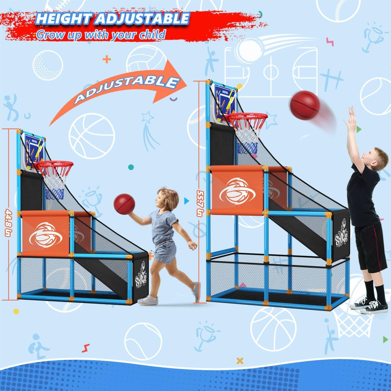 Toddler Basketball Hoop & Soccer Goal Baseball Play Activity Center,Toys for 1 2 3 Year Old Boys Girls,Montessori Sports Toys with Sound Music Christmas Birthday Gifts for Baby Kids 12 Months+