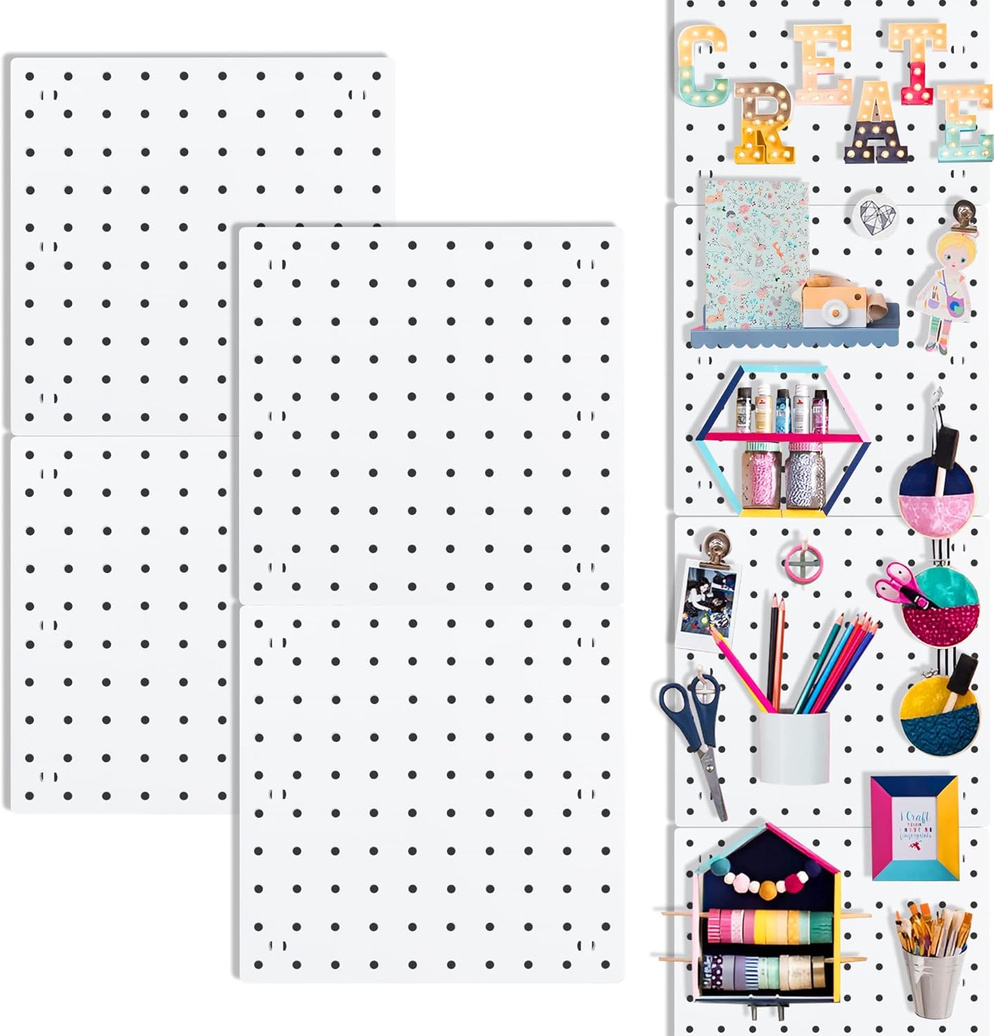 4Pcs Peg Board, Black Pegboard Wall Organizer Panels Wall Mount, ABS Pegboard for Craft Room Garage Kitchen Workshop, ABS Peg Boards Easy Installation