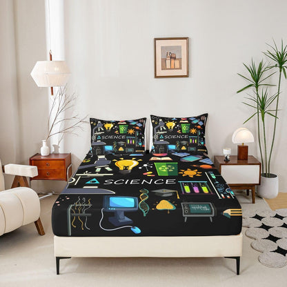 Erosebridal Chemistry Lab Fitted Sheet Twin Size Chemical Equation Bed Sheets for Boys Girls Chemical Elements Science Theme Bed Set Teens Kids Science Students Bedding Set School Dorm Room Decor