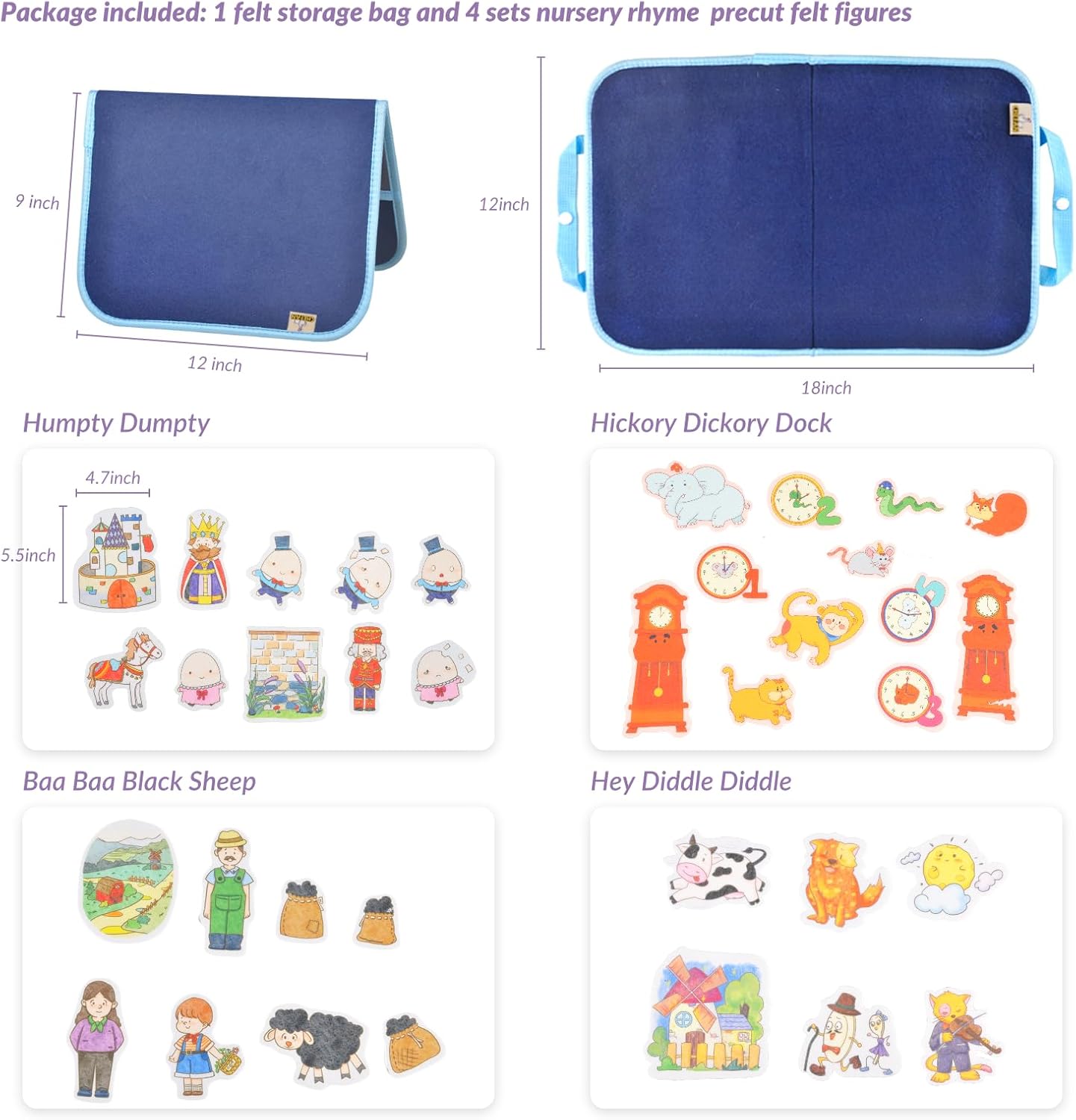 CHEFAN Felt/Flannel Board Story Set of 4, PRECUT Felt Pieces for Preschool Toddlers Circle Time,We are Going On A Bear Hunt, Mary Had A Little Lamb, Little Bo-Peep, Little Boy Blue