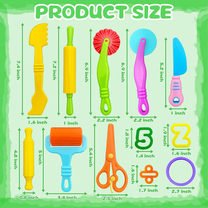 Dough Tool Kit,9 Pcs Basic Clay and Dough Tools Starter Set for Kids Includes Cutters Roller, Rolling Pins, Safety Scissors,Dough Extruder,Plastic Knife