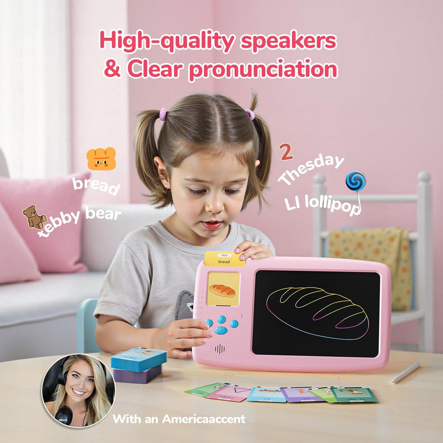 Talking Flash Cards for Toddlers: 2-in-1 LCD Writing Tablet with 510 Sight Words, Montessori Language Learning, Autism & Speech Therapy Toys for Children Ages 1-6, Blue
