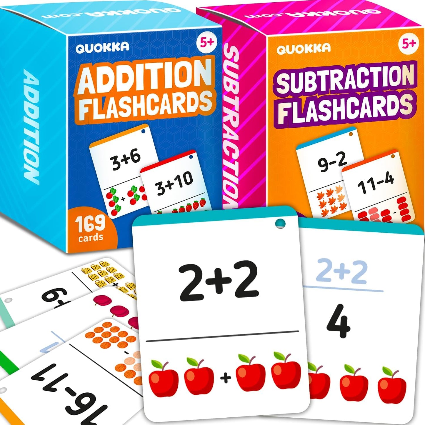 QUOKKA Multiplication and Division Flash Cards for Kids Ages 4-8 – 338 Math Flashcards for Kids 5-7 - Visual Aids | Sorting Rings | Reference Cards – Math Games 1st to 3rd Grade for Classroom & Home