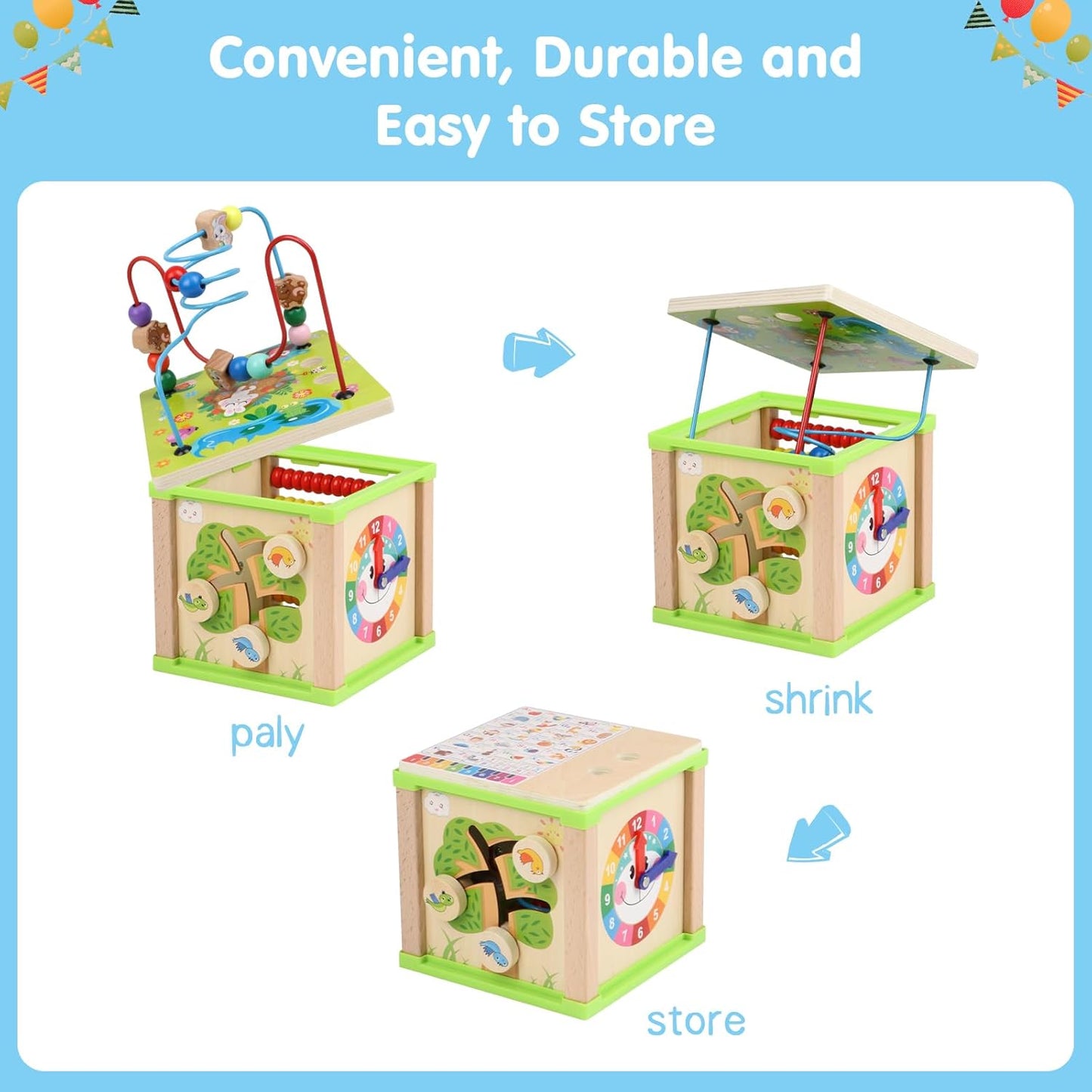 Wooden Activity Cube,Montessori Toys Gift Set for 12+ Months Boys & Girls,Educational Learning Toys for Toddlers Age 1+,First Birthday Gift for Baby