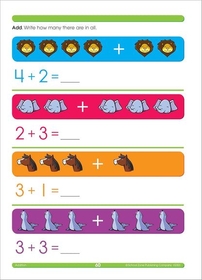School Zone Kindergarten Scholar Workbook: 64 Pages, Alphabet, Phonics, Shapes, Patterns, Language Arts, Early Math, Counting, Addition & Subtraction, Ages 5 to 6