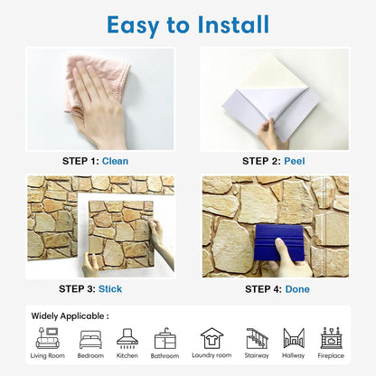 COMSTICKC 3D Faux Gray Stone Wall Sticker Peel and Stick Wall Panels,10 Pcs of 12"X12",Ultra-Light Thin PVC Decorative Tiles Rocks Stone Backsplash Interior Decor,Paintable
