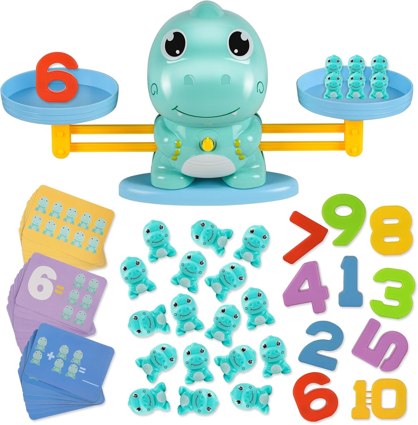 Dinosaur Math Balance Toy for Kids Ages 3-7, Montessori Number Blocks Learning & Educational Dinosaur Toys for Kids 3-5 and Math Games for Kids 5-7,Ideal Gift for Kids (Basic Blue)