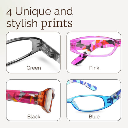 Gaoye 4-Pack Readers for Women, Blue Light Blocking Reading Glasses, Stylish Reading Glasses for Women in 4 Patterns