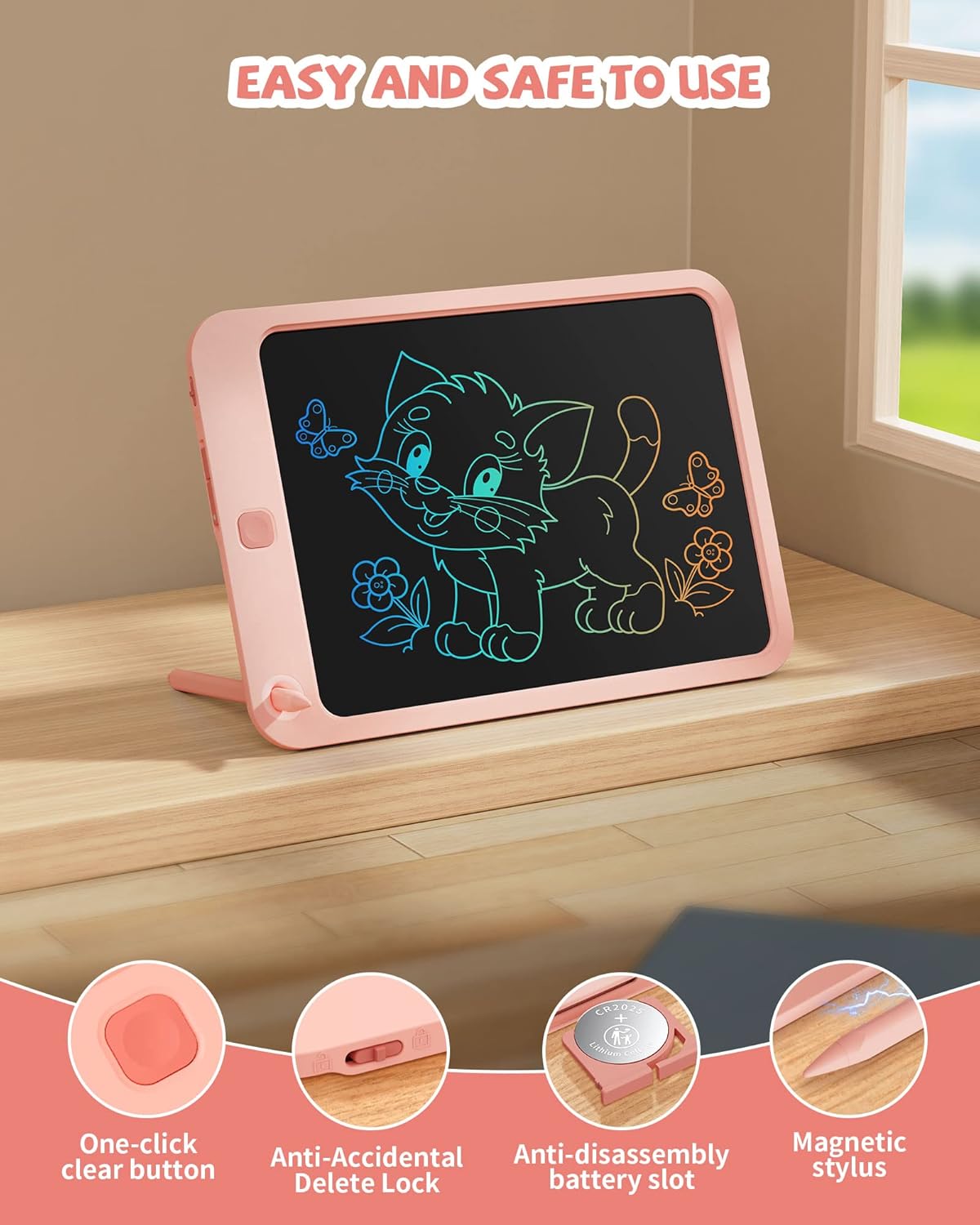 LCD Writing Tablet 10 Inch, Toys for 3 4 5 6 7 8 9 10 Year Old Boys Girls, Colorful Doodle Board Drawing Tablet, Gift for Boys Toddlers Age 3-12 Years, Memo Board, Drawing Pads with Lanyard(Blue)