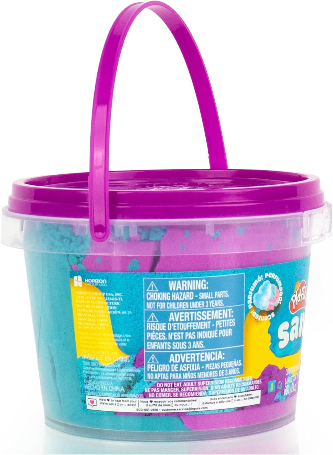 Play-Doh Sand Slime Bucket, Teal and Purple, Cotton Candy Scented, 1.5 Pounds of Play Sand in Resealable Bucket with Magical Molds on the Lid, Creativity for Kids Sensory Toys