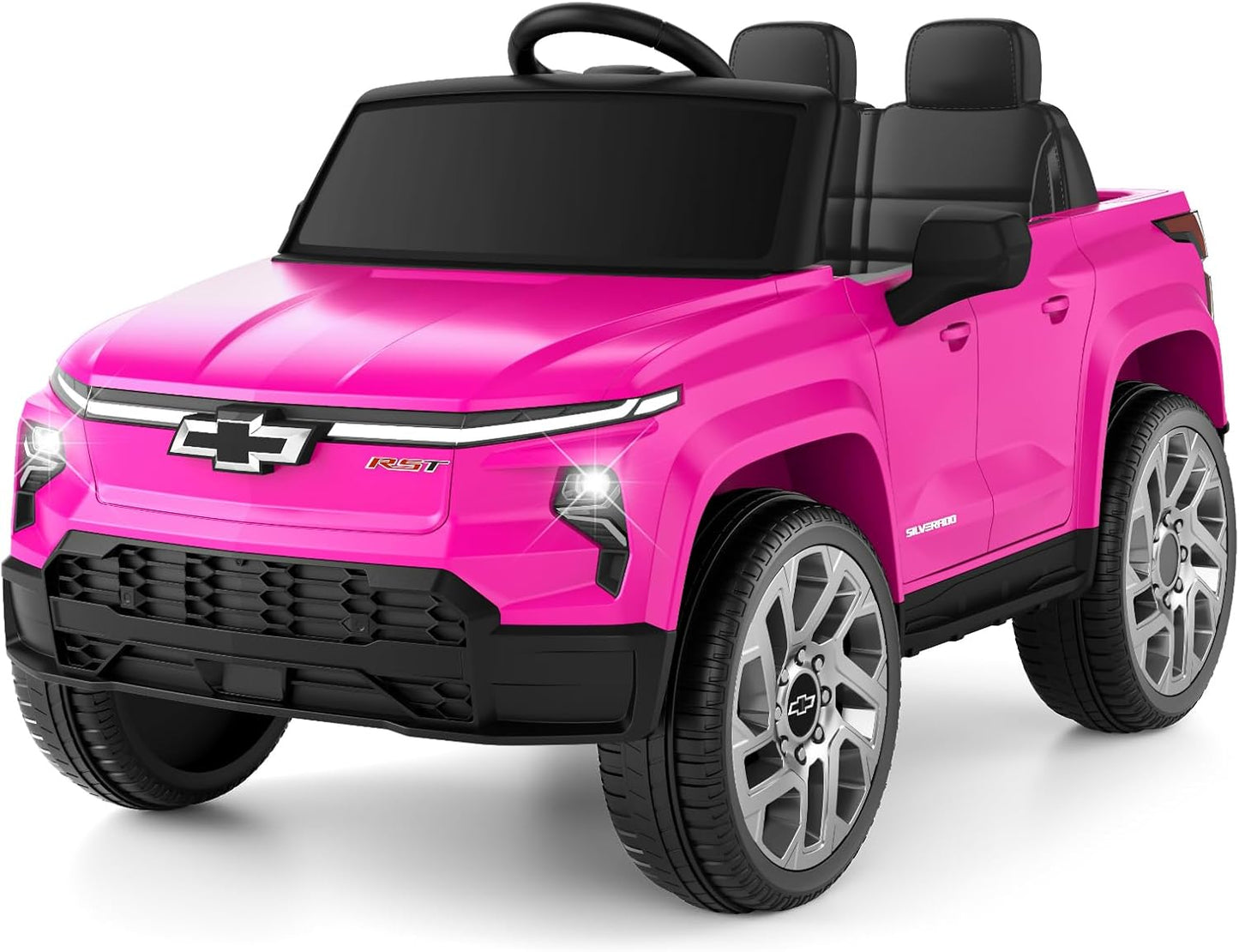 24V Licensed Chevrolet Silverado Electric Car for Kids, Ride on Toys for Toddlers with Remote Control, Soft Start, LED Lights, Music Player, Seat Belts, Easy to Assemble, Black
