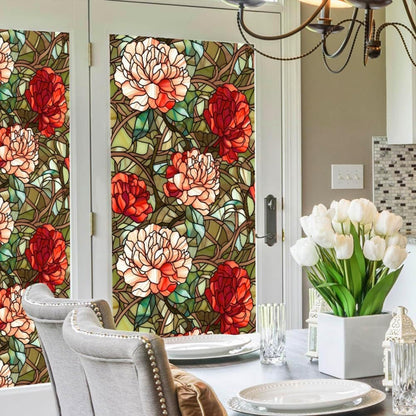 JOONOR Privacy Window Film Stained Glass Window Sticker Non-Adhesive Frosted Glass Film Decorative Magnolia Flower Pattern Static Cling Decals for Home UV Blocking/Heat Insulation 17.7 x 39.4 Inch