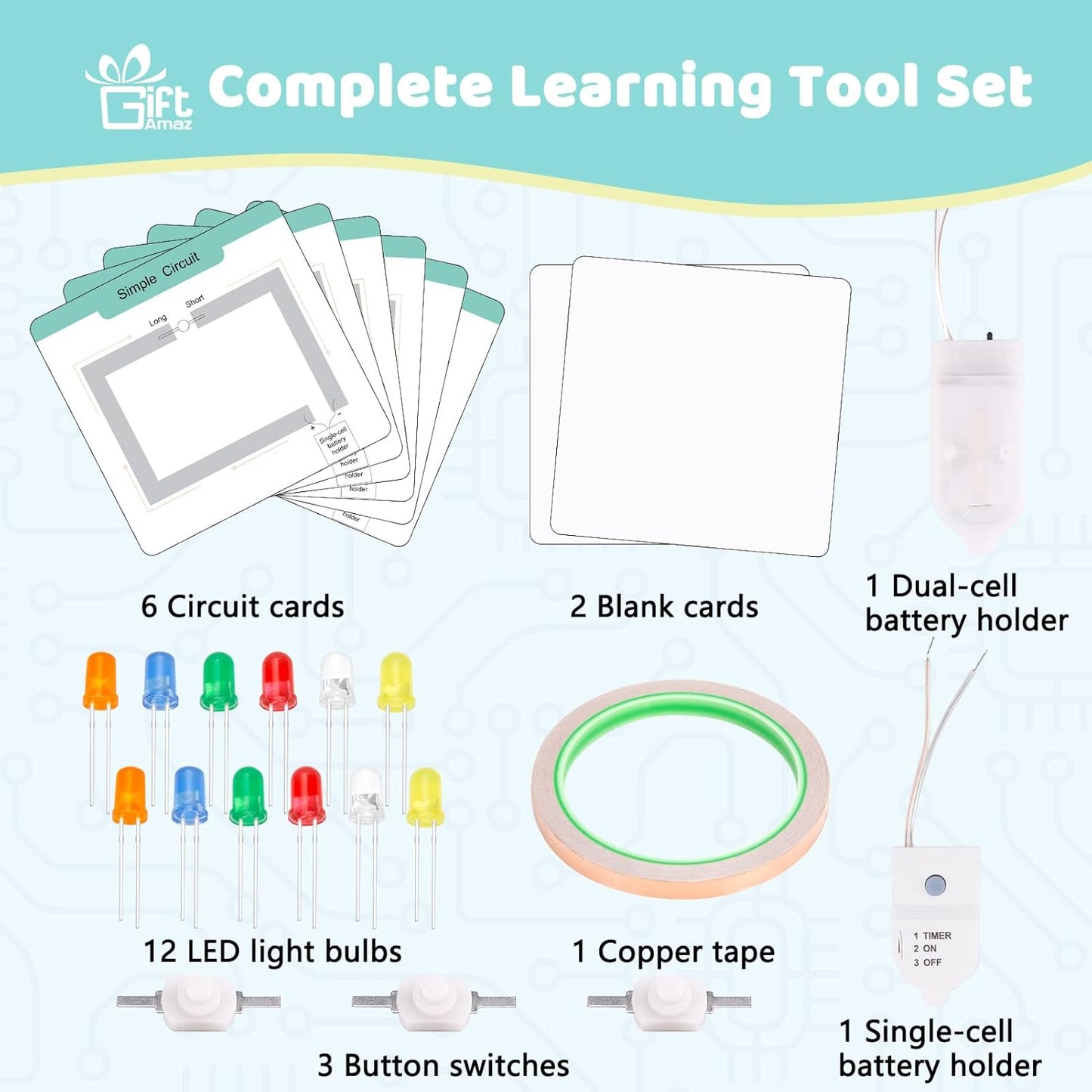 GiftAmaz Paper Circuits Kit for Kids, STEM Electric Circuit Kit, Child-Friendly Paper Circuit Board, Led Light Diodes, Copper Foil Tape, Educational STEM Toys Science Experiments Kit for Kids 8-12