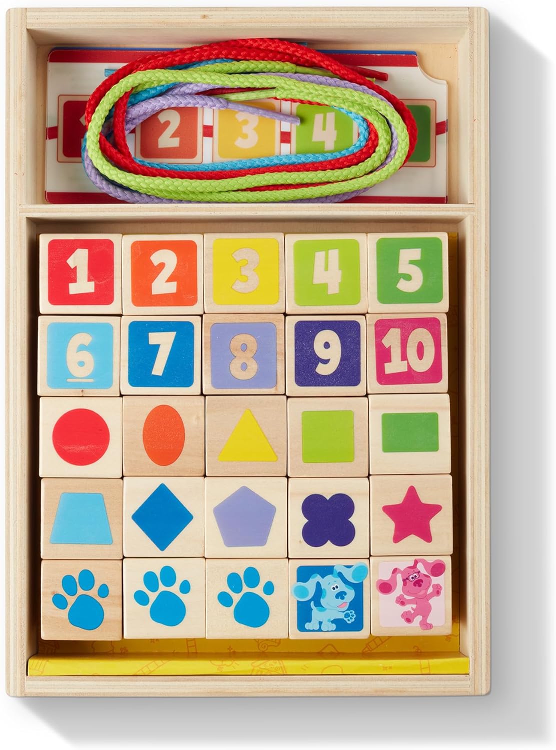 Melissa & Doug Blue’s Clues & You! Wooden Lacing Beads - 25 Beads, 4 Cords - FSC Certified