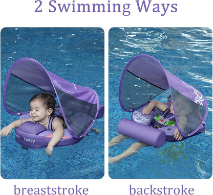 Baby Pool Float with UPF50+ 3D Adjustable Canopy, Add Tail Mambobaby Float Non Inflatable Infant Floats for Pool, Cartoon Narwhal Baby Floats (NPink with Canopy-U05NPCTLUROHML01U05)