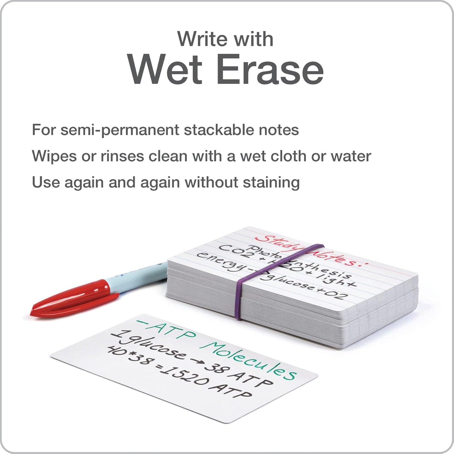 Oxford Dry Erase Index Cards, 3x5 Ruled, Reusable Flash Cards, Double Sided Dry & Wet Erase Cards for Gaming, Study or Vocabulary, 100-Pack (63512)