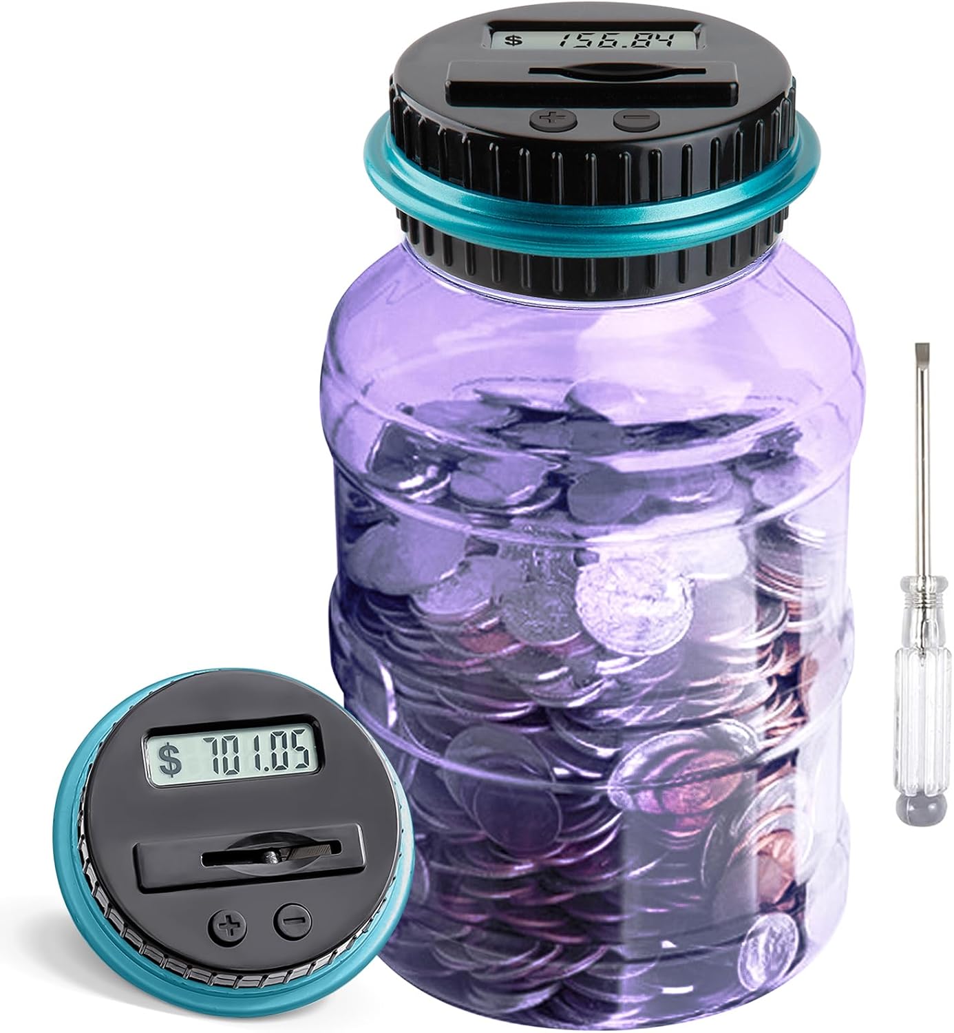 Large Piggy Bank for Adults Kids, Vcertcpl Digital Coin Counting Bank with 1.8L Capacity, Great Coin Bank Money Jar for Adults Kids with Saving Goals, Bank for All US Coins (Green B)