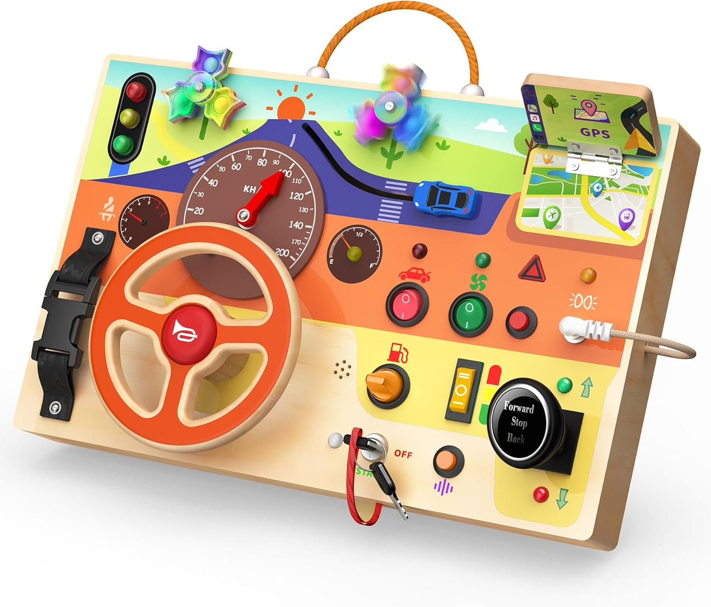 flycoost Busy Board with LED Light Switches,Toddlers Montessori Educational Toys for 1 2 3 Years Olds,Wooden Autism Activity Baby Busy Board,Sensory Travel Toys 1+ Year Old Boy&Girl Birthday Gift
