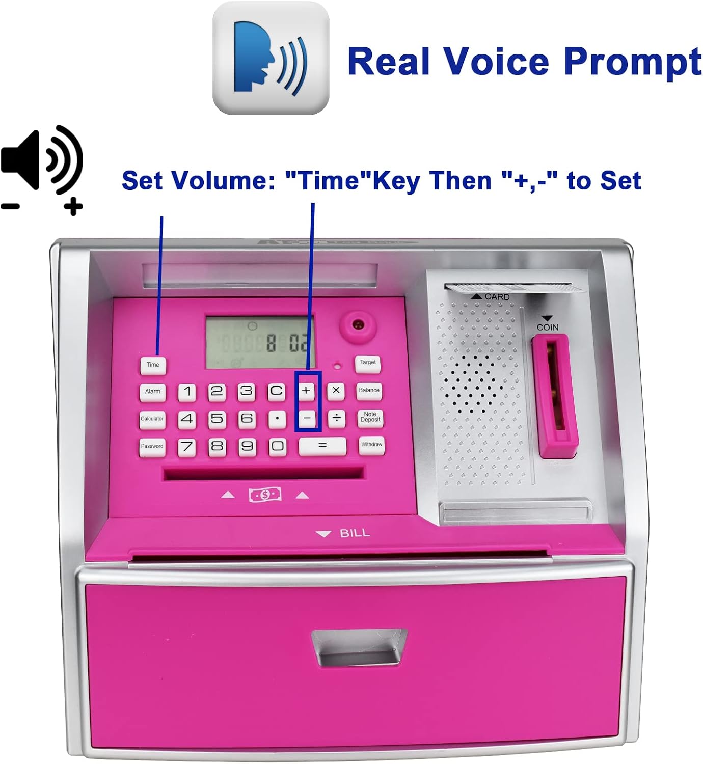 ATM Savings Bank with Debit Card, Electronic Piggy Bank for Real Money, Coin Recognition, Targets Setting, Password Login, Voice Prompt, Great Gift for Boys Girls (Golden/Black)
