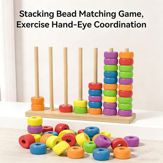 Color Stacking Game, 60 Pcs Challenge Colorful Ring Stacking Games, Wooden Rainbow Sorting & Stacking, Fun Color Matching Puzzle Game for Family Game Night, Includes 1 Stack Racks & 60 Rings (1)