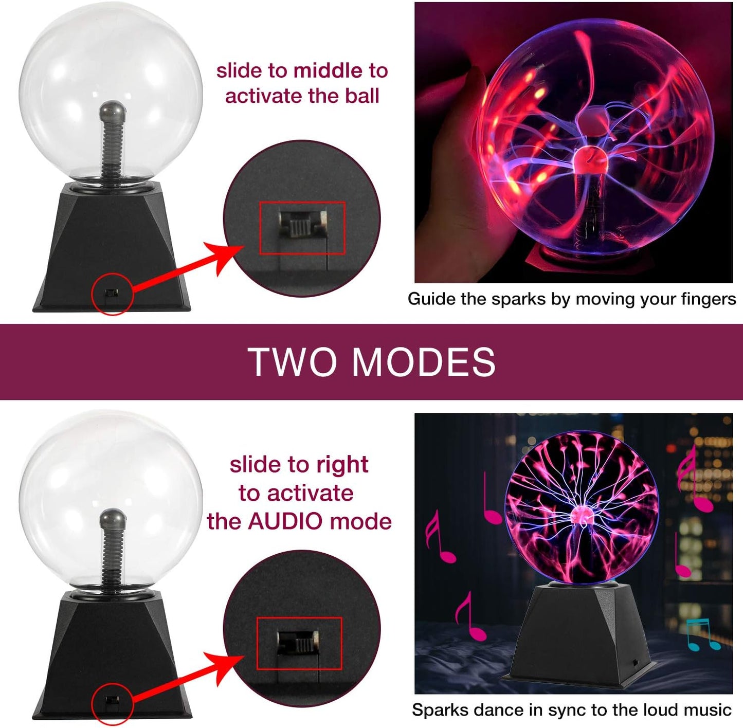 Gresus 6 Inch Plug-in Magic Plasma Ball Lamp - Touch & Sound Sensitive Interactive Plasma Lamp Nebula Sphere Globe, Science Educational Gift for Decorations/Parties/Bedroom
