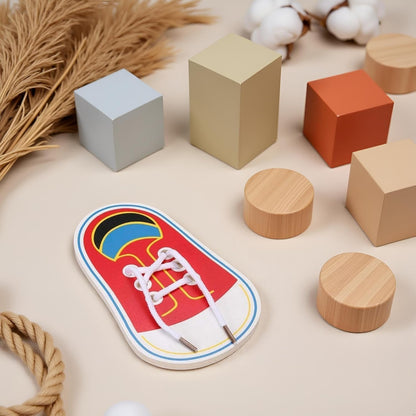 2Pcs Shoe Tying Practice, Wooden Learn to Tie Your Own Shoes Threading Lacing Shoes Training Early Learning Kits, Decorative Accessories