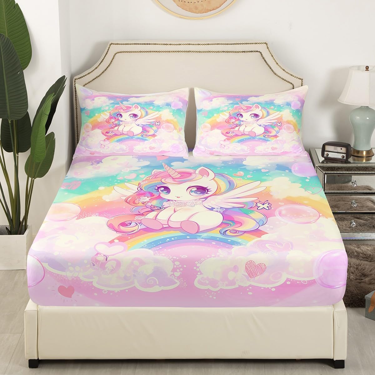 Drum Kit Fitted Sheet,Full Size Rock Music Collections Musical Instruments Theme,Soft Decorative Fabric Bedding Deep Pocket for Children Teens Young Boys Girls,with 2 Pillowcases