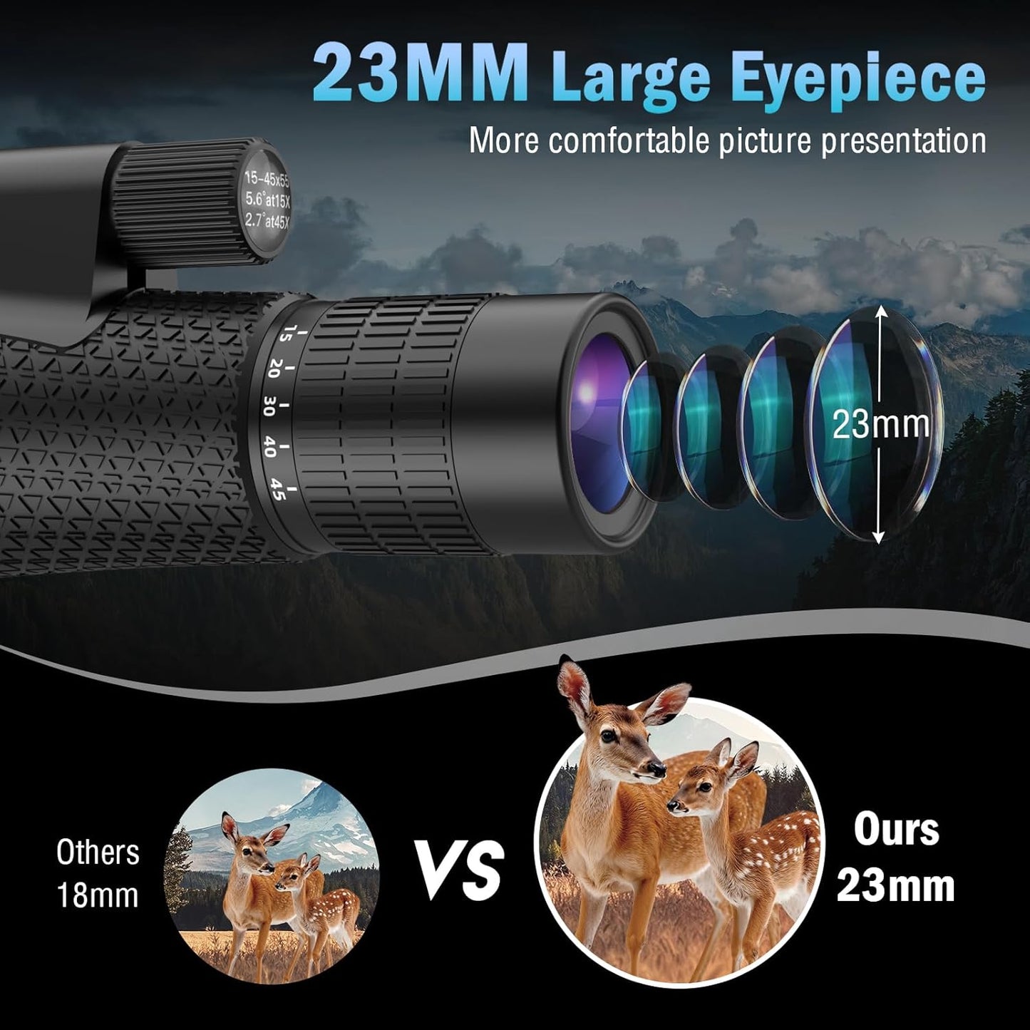 15×55 Monocular Telescope, HD High Powered with Tripod and Phone Adapter, BAK4 Prism, Waterproof & Fogproof, Lightweight for Bird Watching Hunting Hiking and Landscape Photography