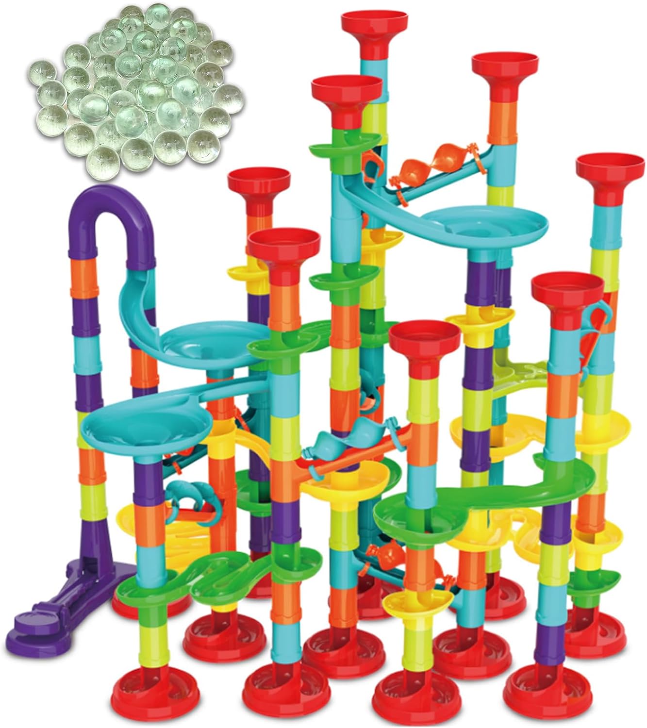 50 PCS Marble Toy Premium Set,STEM Educational Building Block Toy,Marble Track Race Set with 15 Glass Marbles for Boys & Girls,Construction Building Blocks Toys for Kids