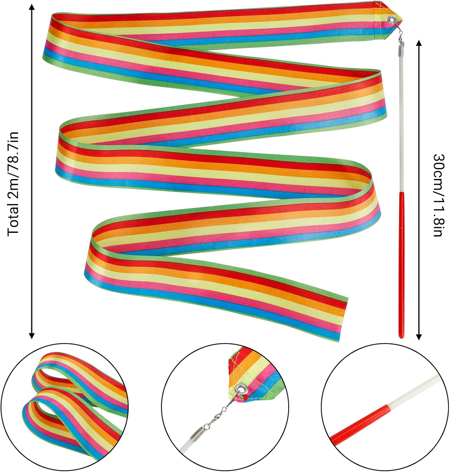 YGEOMER Ribbon Wands, 12pcs Rainbow Gymnastics Ribbons for Kids, Twirling Dance Sticks for Artistic Dancing, Talent Shows & Birthday Party Props