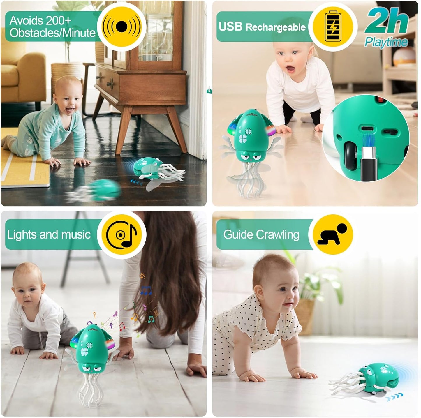 2026 New Electric Dancing Squid Toy with LED Lights & Music, Crawling Dancing Octopus Toys Tummy Time Toys, Magic Dancing Squid Baby Toys Obstacle Avoidance & Fishing Game