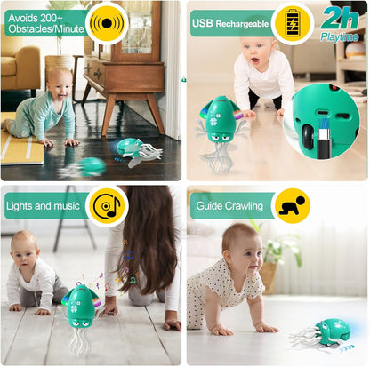 2026 New Electric Dancing Squid Toy with LED Lights & Music, Crawling Dancing Octopus Toys Tummy Time Toys, Magic Dancing Squid Baby Toys Obstacle Avoidance & Fishing Game