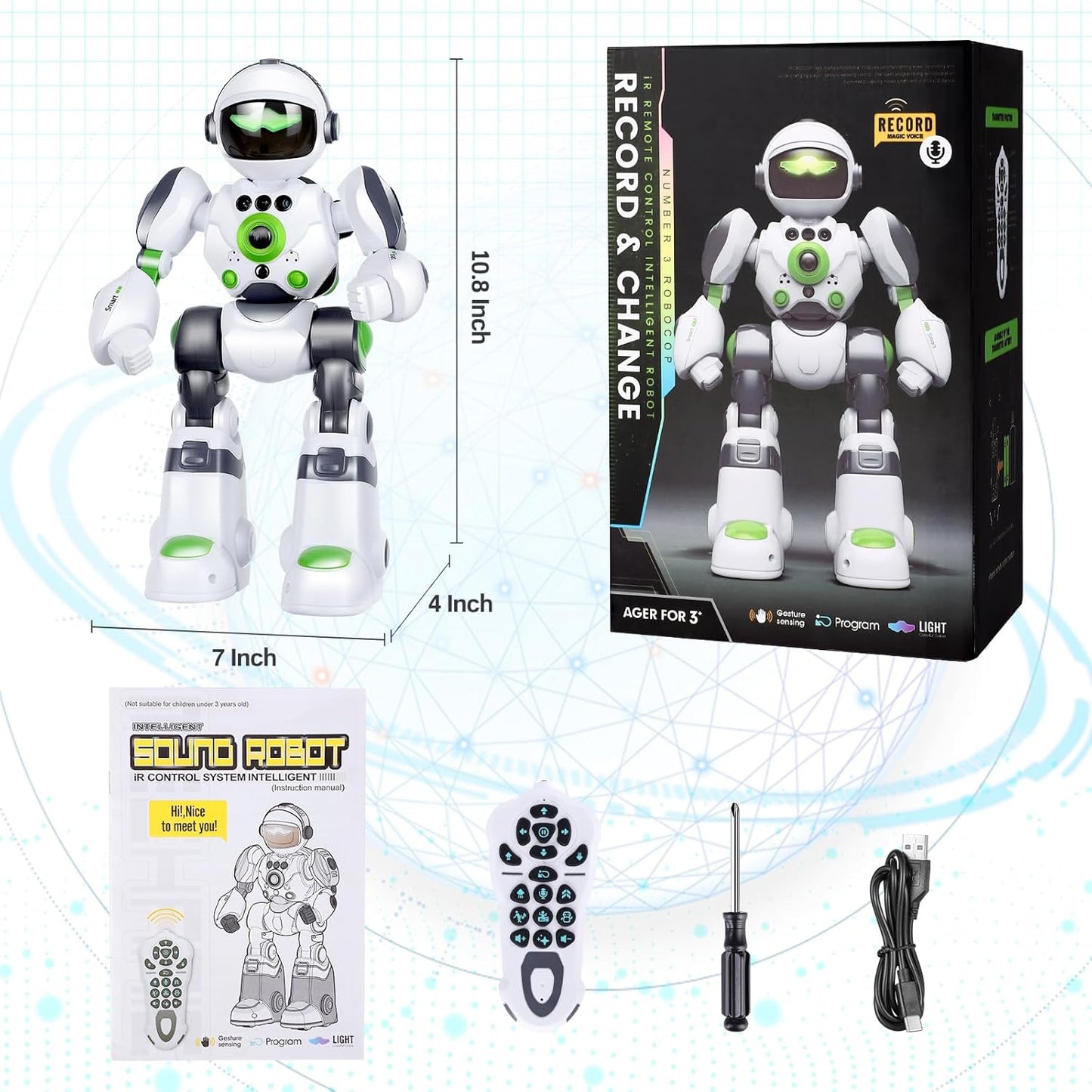 Remote Voice Control Large Robot: Intelligent Programmable Popular Science Story Toys with Gesture Sensing Presents for Kids