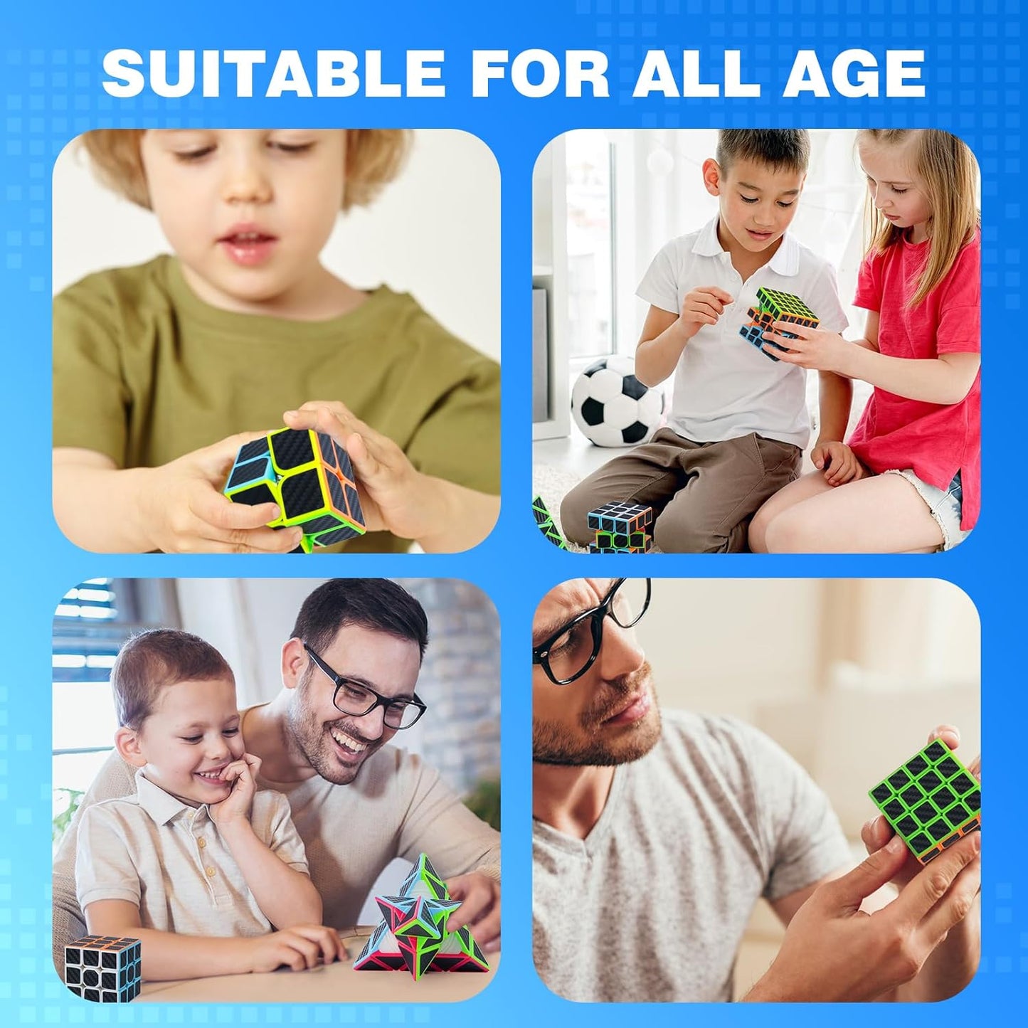 AuntyFey Speed Cube Set 5 Pack Bundle of 2x2, 3x3, 4x4, 5x5, Pyraminx Magic Speed Cube, Puzzle Cube for Kids & Beginner & Adults