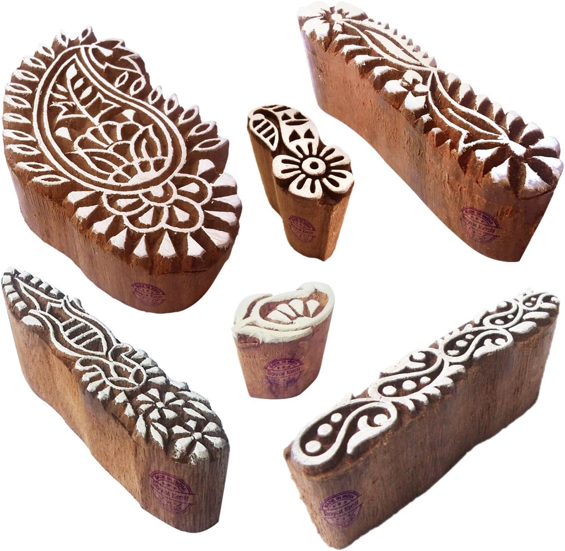 Pottery Printing Blocks Retro Fish Pattern Wooden Stamps (Set of 6) Htag1958