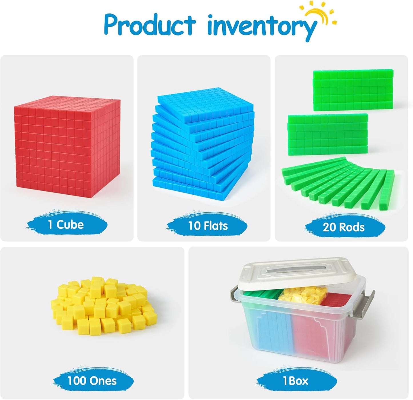 TOMMYHOME Plastic Base Ten Blocks Set,Maths manipulatives for 2nd Grade classrooms.Place Value Blocks,Counting Cubes to Help Kids Learn Maths (1)