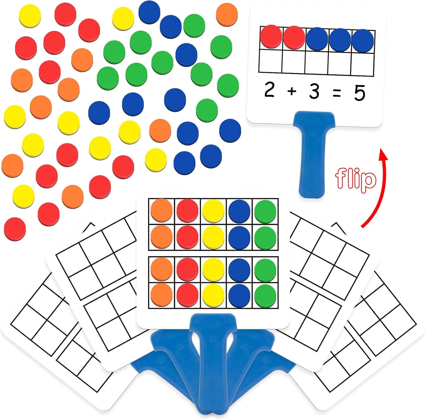 Kasfalci Magnetic Ten-Frame Set,Math Manipulative Games for Kids Toddlers,5 Dry Erase Paddles & 150 Math Counters,Addition & Subtraction Game,Counting Toys,Kindergarten Preschool Classroom Must Haves