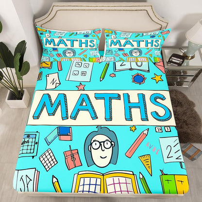 Erosebridal Science Theme Bed Sheets Set Full Size for Boys Girls Chemistry Periodic Table Print Sheet Set Chemical Subject Theme Sheets Teens Kids Math Science Atyle Fitted Sheet 4 Pcs