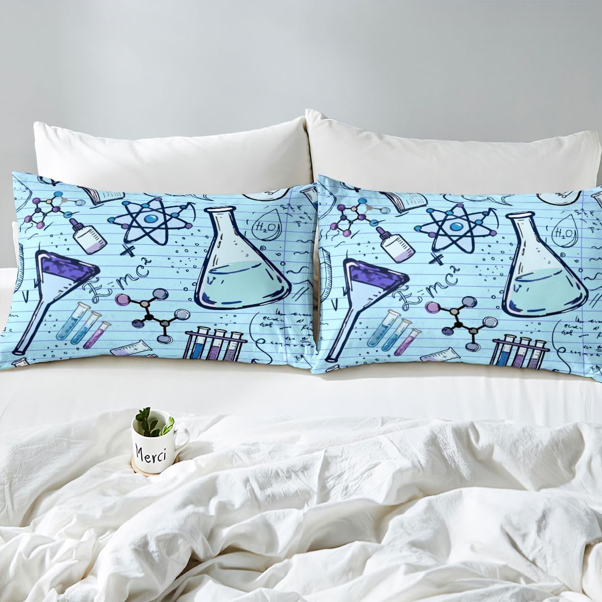 Erosebridal Chemistry Lab Bedding Set Twin Size Chemical Equation Duvet Cover for Boys Girls Chemical Elements Science Theme Comforter Cover Teens Kids Science Students Bedding School Dorm Room Decor