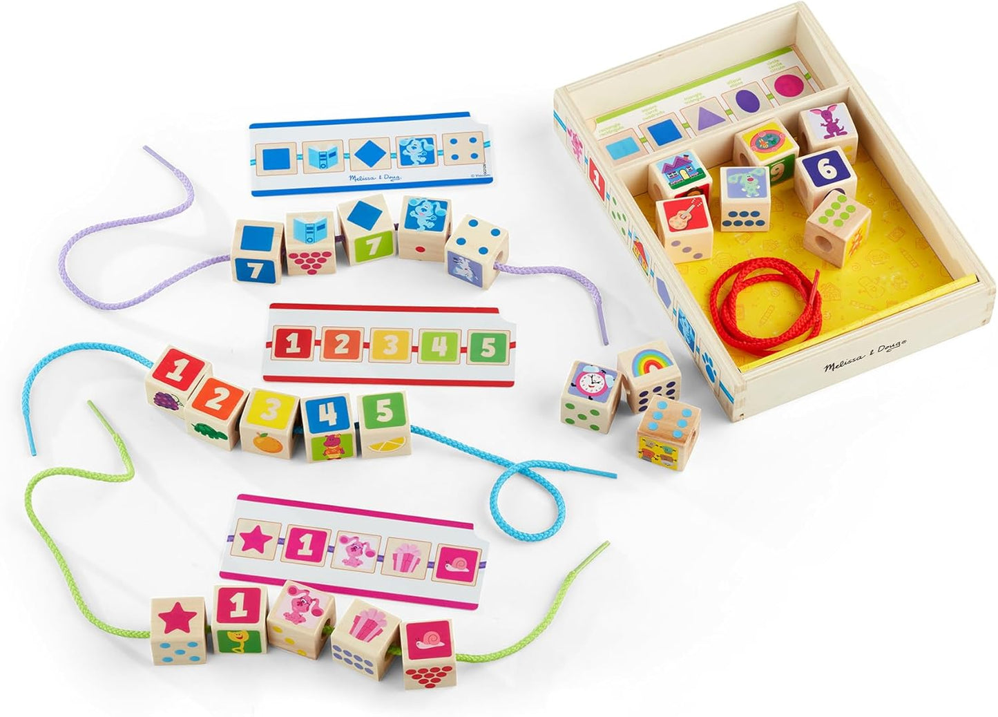 Melissa & Doug Blue’s Clues & You! Wooden Lacing Beads - 25 Beads, 4 Cords - FSC Certified